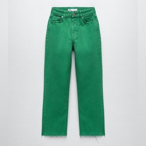 ZARA high waisted green straight leg pants